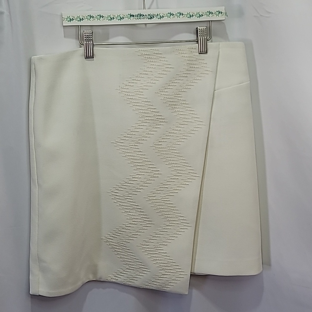 LORD & TAYLOR 424 Fifth Threadwork Faux Wrap Embroidered Mini Skirt